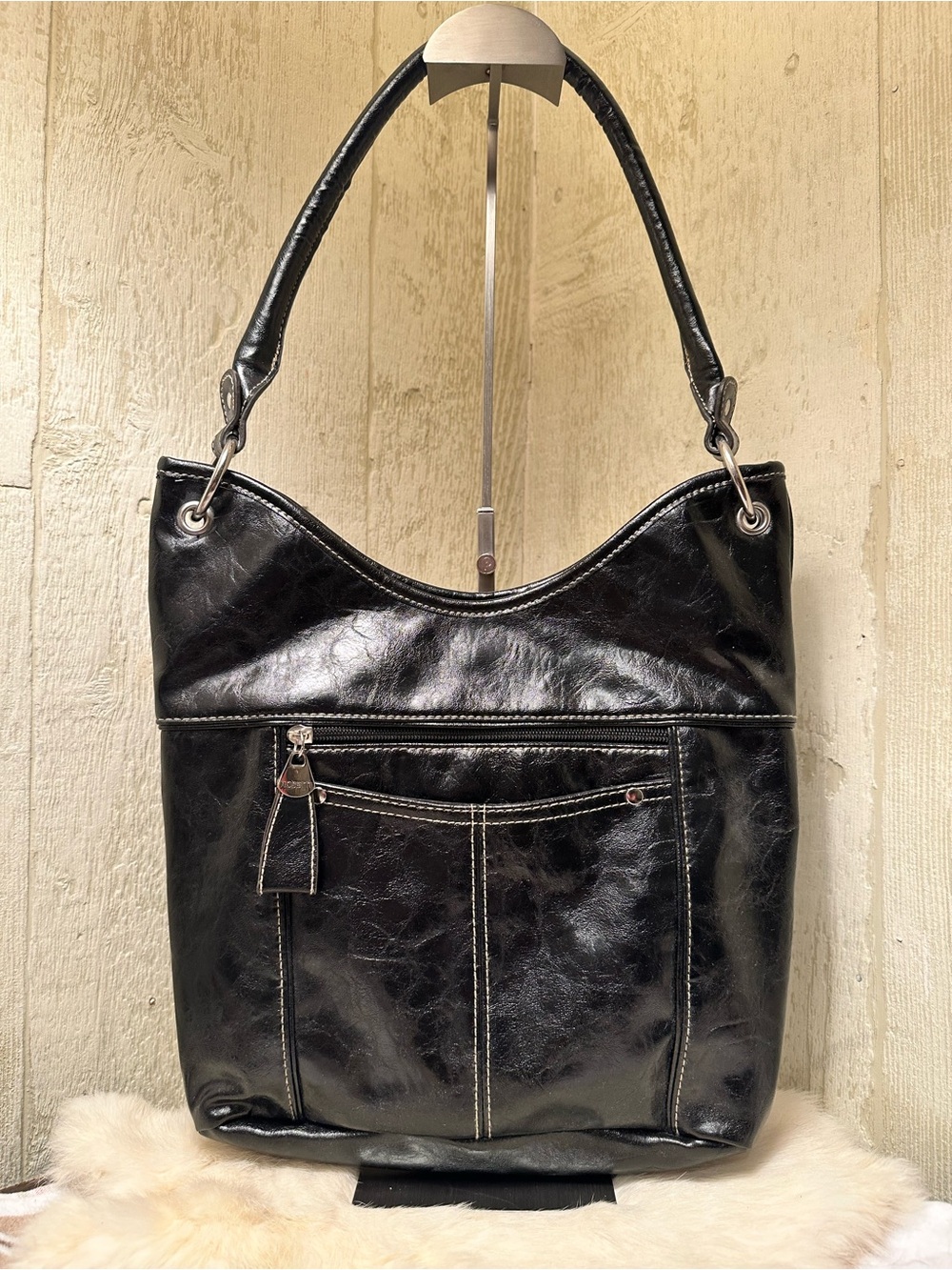 Rosetti Black Shoulder Bag with Contrast Stitching